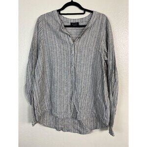 B.L.E.U. Linen Blend‎ LOng Sleeve Top Women sz Large Neutral Button Up Lagenlook